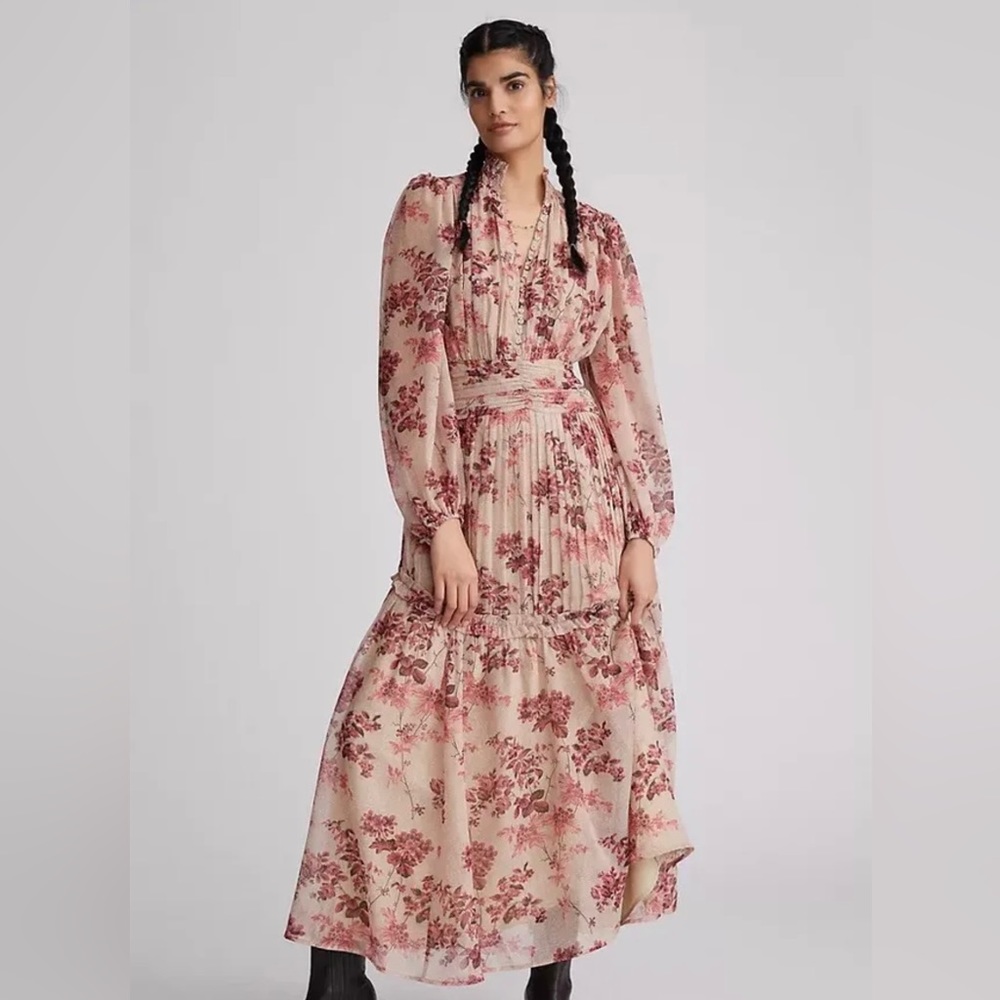 Anthropologie Let Me Be Maxi Dress Mauve Rose Floral size Small